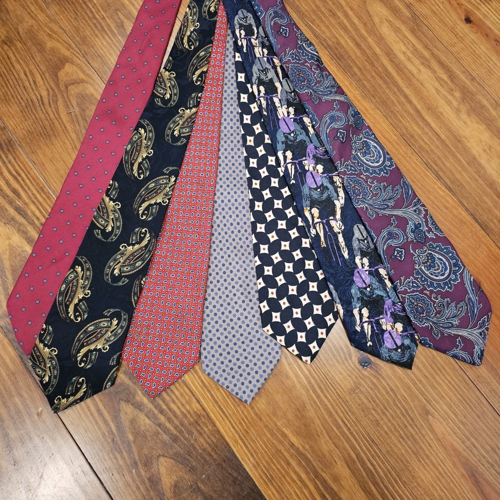 Lot of 7 Mens Luxury Designer VTG Ties Dior Ralph Lauren Palmer Rogers Allea